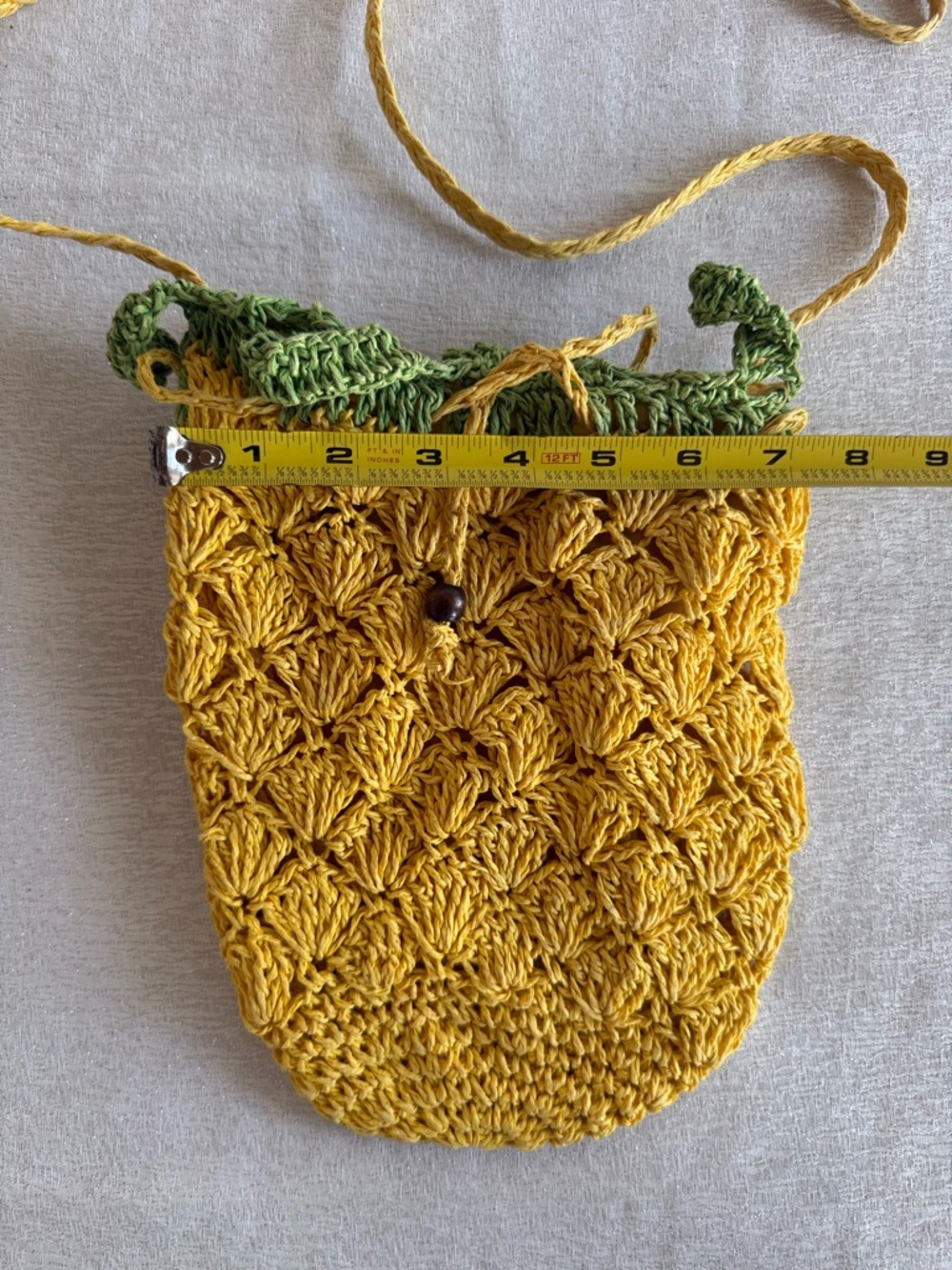 Pineapple Straw Drawstring Bag Woven Crossbody Yellow Green Novelty Fruit Purse - Picture 5 of 10
